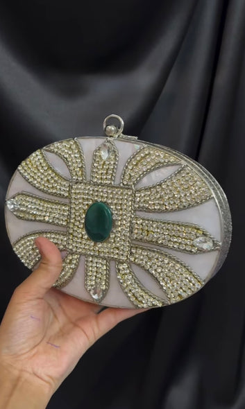 Emerald Aura- Mother of pearl clutch