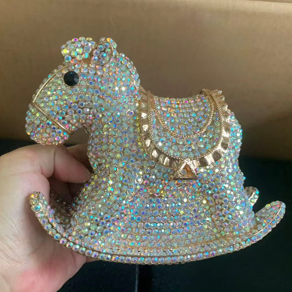 Horse Crystal Clutch in Silver Rainbow