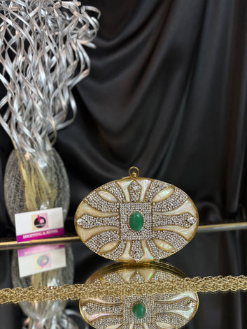 Emerald Aura- Mother of pearl clutch