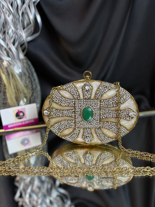 Emerald Aura- Mother of pearl clutch