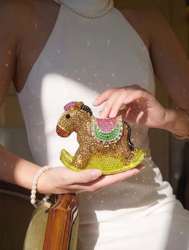 Horse Crystal Clutch in Brown Multicolor
