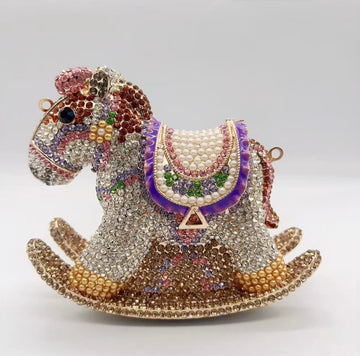 Horse Crystal Clutch in Silver Multicolor